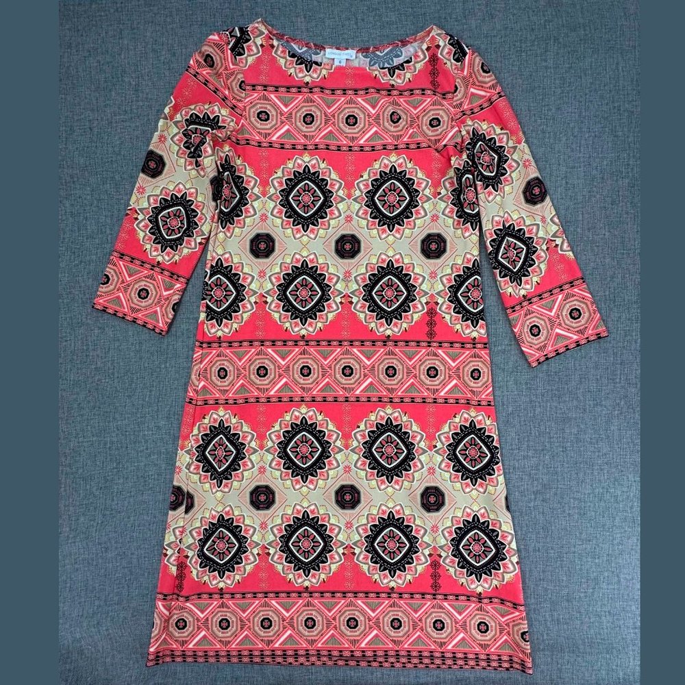 London Times Shift Dress Pullover Sz 6 Lightweight 3/4th Sleeves Round‎ Neck